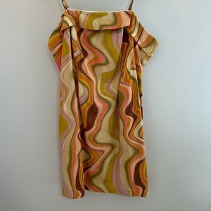 wild fable Olive, Pink & Brown Wavy-Print Off-Shoulder Dress